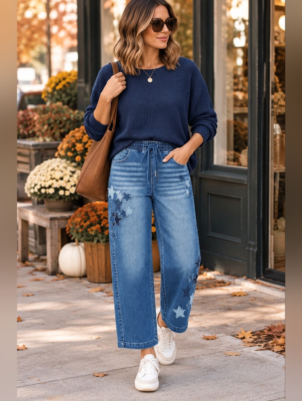 RISEN Women's Slouchy Barrel Jeans Star Patch Americana Stretch Gorp Various NEW